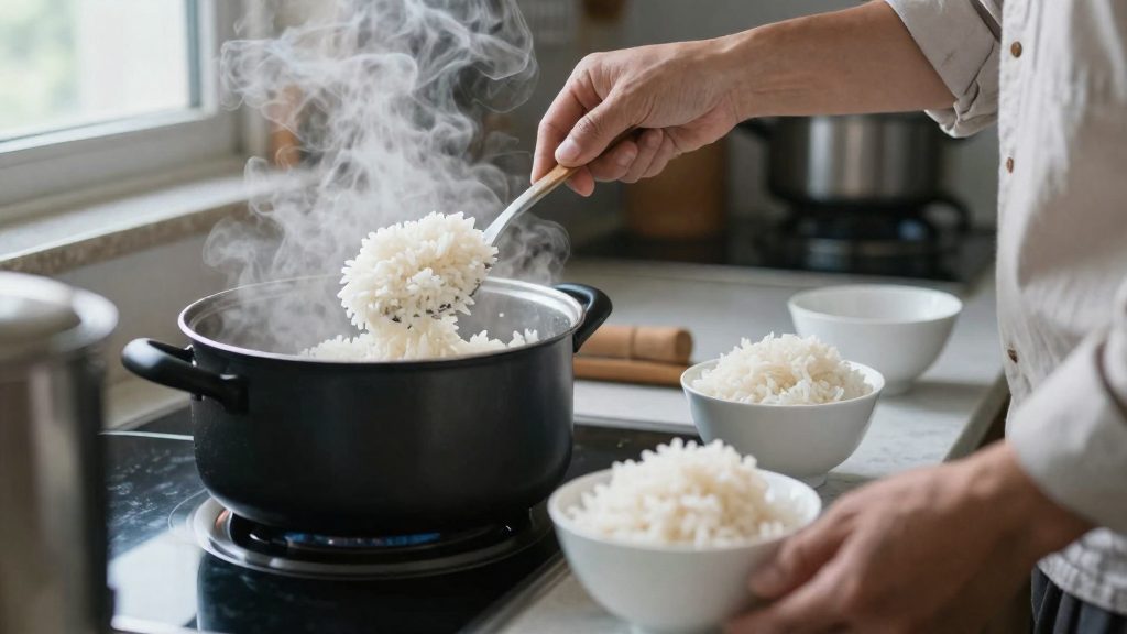 How much cooked rice does one serving represent?